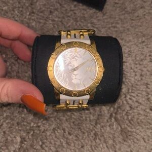 white versace watch gold face